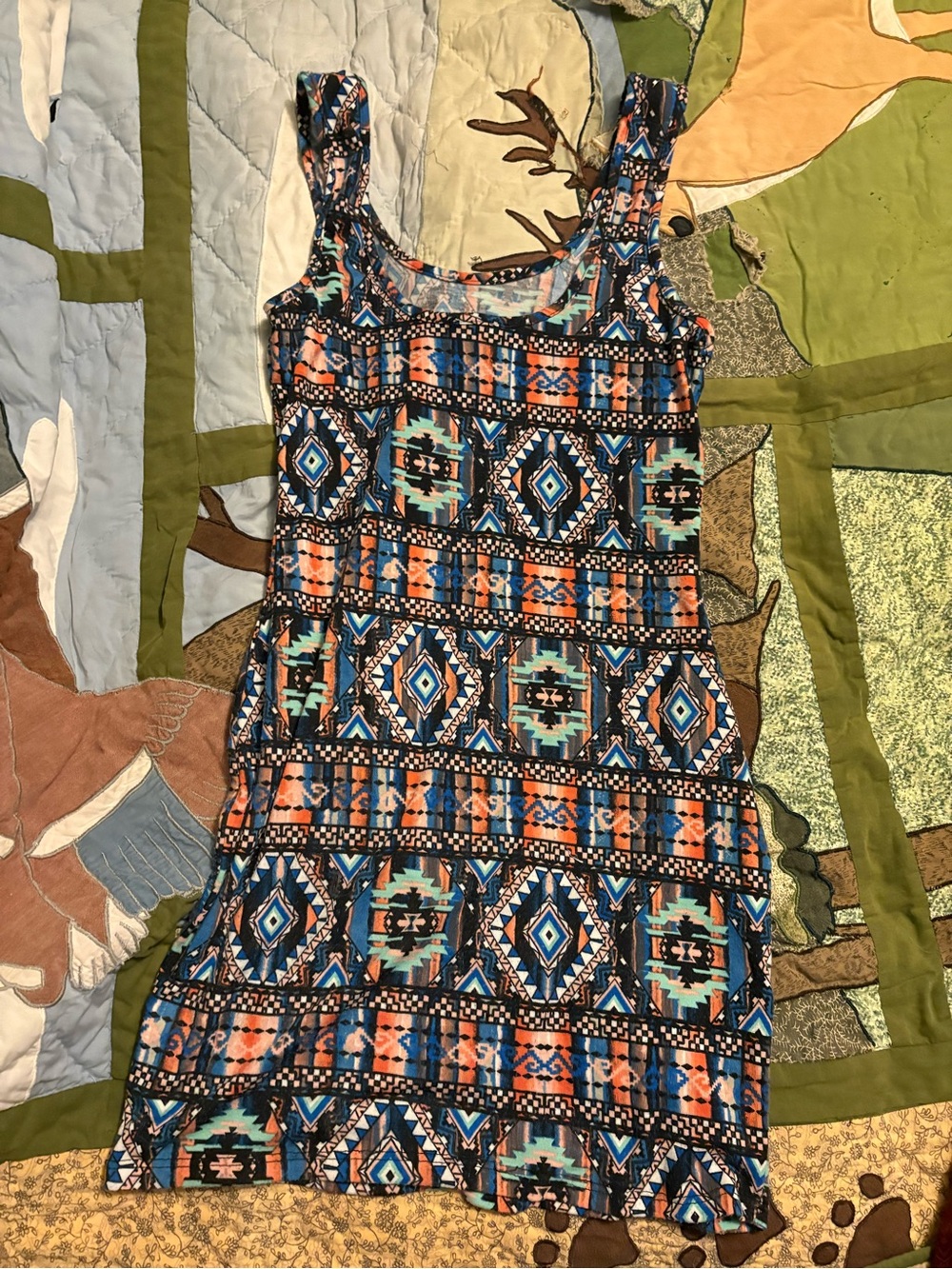 Eclipse Aztec-Print Tank Top in Blue, Orange & Black